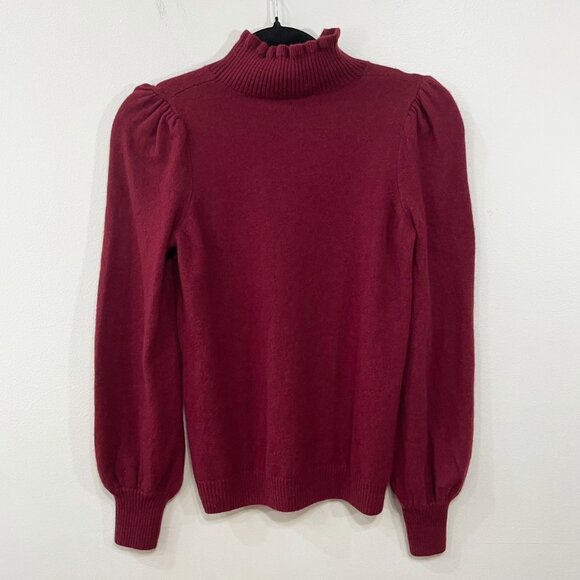 EUC Sezane Brianna Cashmere Ruffle Neck Sweater Raspberry Red Small - Picture 3 of 7